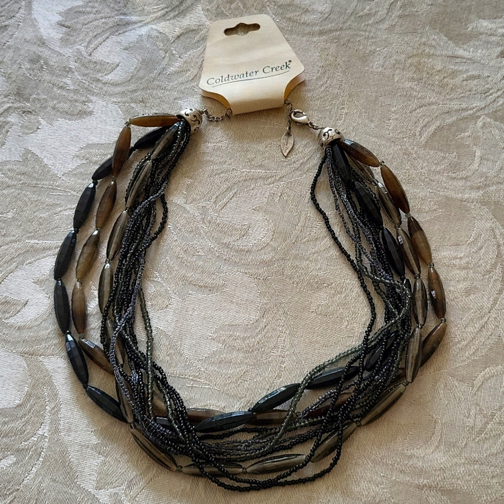 Coldwater Creek Necklace. Black and Gray-tone beads. NWT
